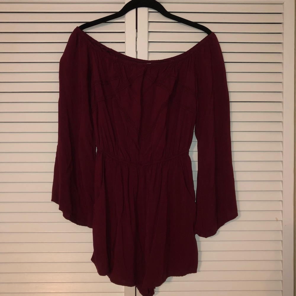 Burgundy Off The Shoulder Romper